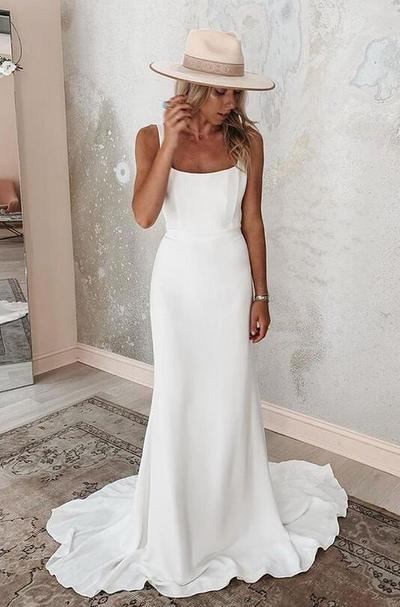 Simple Mermaid Square Stain Prom Dresses