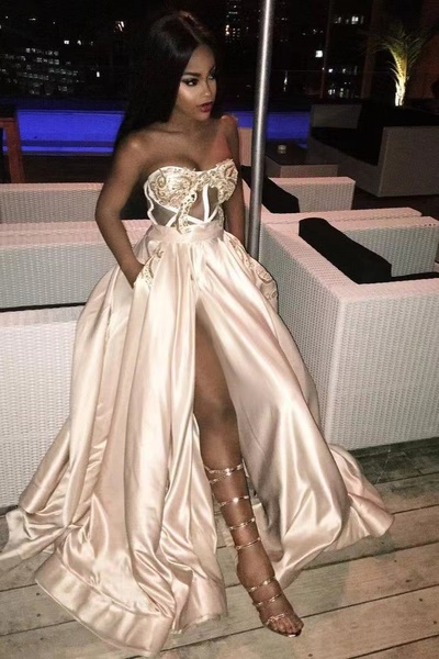 Sweetheart Prom Dresses Slit Side with Pockets