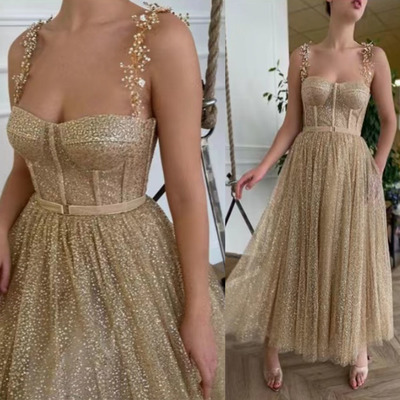 Sparkly ankle length prom dresses straps pd5 - Thumbnail 3