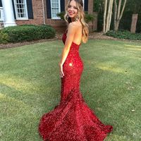 Cute Mermaid V Neck Royal Blue Sequins Long Prom Dresses - Thumbnail 3