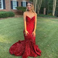 Cute Mermaid V Neck Royal Blue Sequins Long Prom Dresses - Thumbnail 2