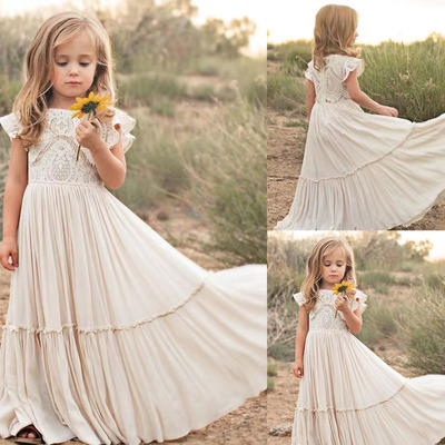 Boho Floor Length Lace Flower Girl Dresses