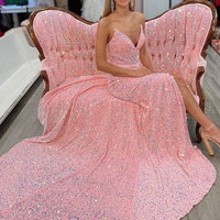 Cute Mermaid V Neck Blush Pink Sequins Prom Dresses - Thumbnail 1