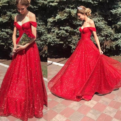 Sparkly off shoulder prom dresses floor length - Thumbnail 2
