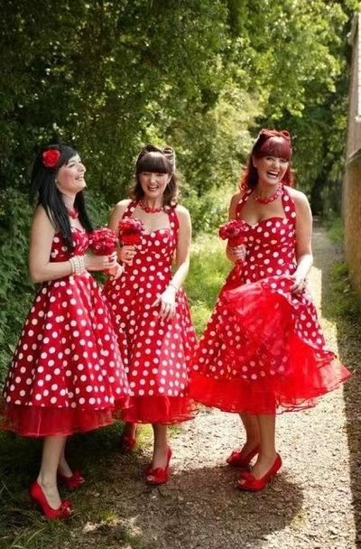 Vintage Bridesmaid Dresses with Polka Dots