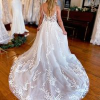 Fairy A Line V Neck Tulle Long Wedding Dresses with Lace - Thumbnail 2
