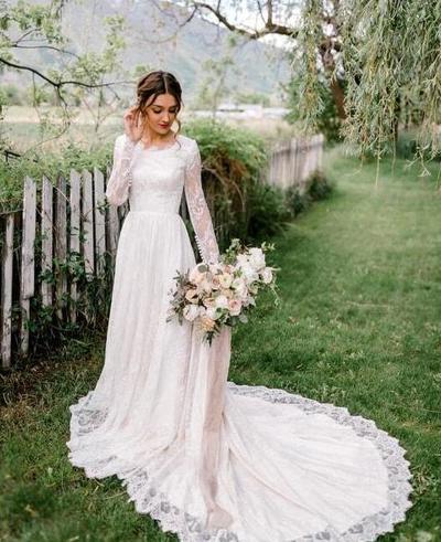 Vintage Modest Long Sleeves Mermaid Lace Wedding Dresses