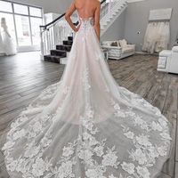 Charming Mermaid Sweetheart Sparkly Tulle Wedding Dresses with Appliques - Thumbnail 1