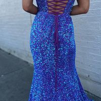 Cute Mermaid V Neck Blue Sequins Long Prom Dresses - Thumbnail 2