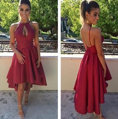 High Low Wine Red Short Homecoming Dresses