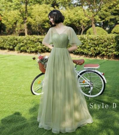 Simple Sage Green A Line Long Bridesmaid Dresses