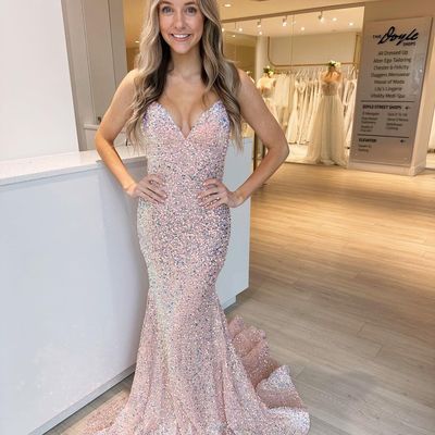 Charming mermaid v neck blush pink sequins prom dresses - Thumbnail 3
