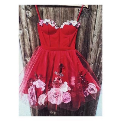 Spaghetti Straps Short Homecoming Dresses with 3D Flowers