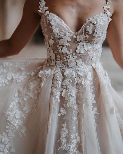 Fairy A Line V Neck Tulle Wedding Dress with Appliques