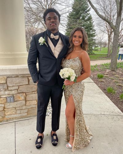 Sparkly Mermaid Scoop Neck Gold Sequins Prom Dress with Slit