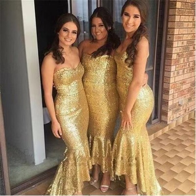 Sweetheart Gold Sequins Bridesmaid Dresses for Wedding Party