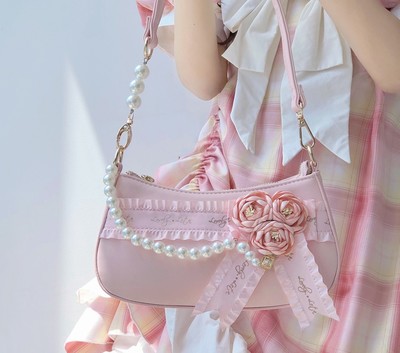 Sweet Heart Dream Rose Flower Shoulder White & Pink Underarm Bag