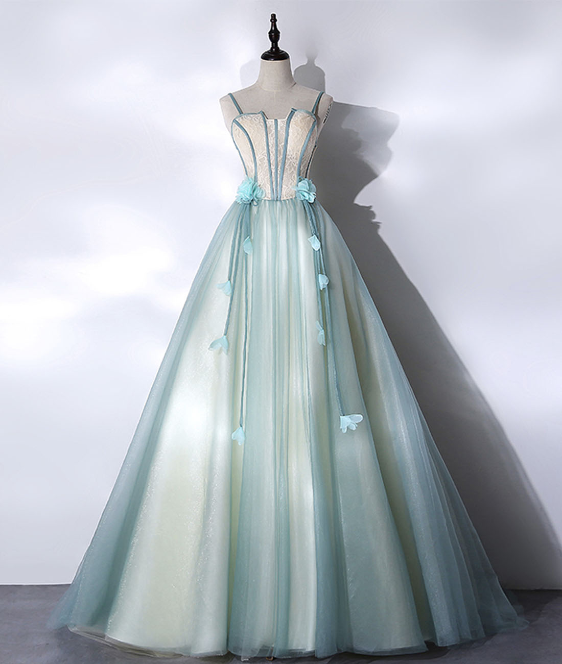 Green Spaghetti Lace Long Prom Dress, A-Line Evening Party Dress