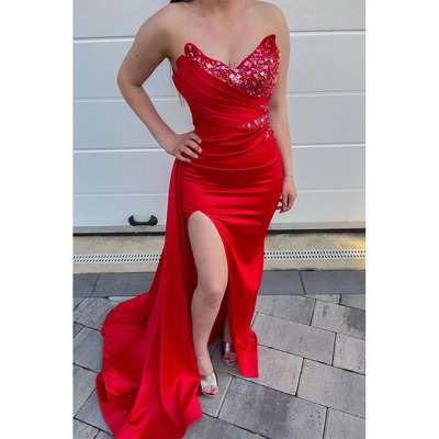 Prom Dresses Slit Side Sweetheart with Sequins Beaded