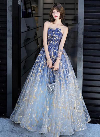 A-Line Strapless Floor-Length Pleated Party Dresses