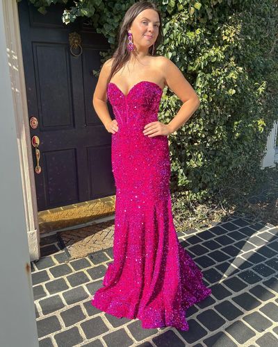 Cute Mermaid Sweetheart Dark Fuchsia Sequins Prom Dress