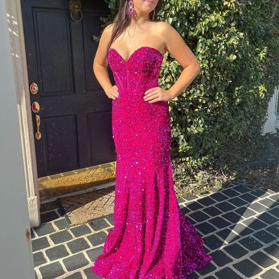 Cute mermaid sweetheart velvet sequins prom dresses - Thumbnail 2