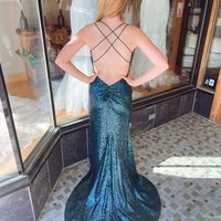 Cute Mermaid V Neck Dark Green Sequins Prom Dresses - Thumbnail 1