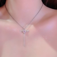 Angelic Luxury Girl Moving Wings Pink Diamond Heart Gift Earrings Necklaces Pendants Set - Thumbnail 3
