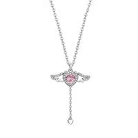 Angelic Luxury Girl Moving Wings Pink Diamond Heart Gift Earrings Necklaces Pendants Set - Thumbnail 9