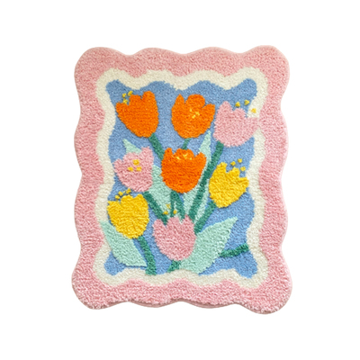 Colorful Vibrant Pink Frame Tulip Flowers Garden Home Nature Soft Mat Rugs Carpets Bedroom Decor