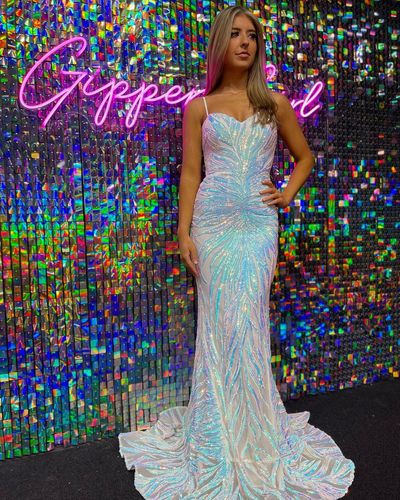 Cute Mermaid Sweetheart White Sequins Prom Dresses
