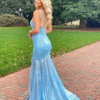 Cute Mermaid One Shoulder Light Blue Sequins Prom Dresses with Lace - Thumbnail 1