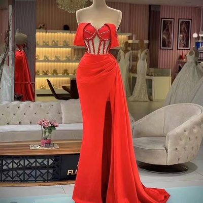 Off shoulder prom dresses high slit pd96 - Thumbnail 2