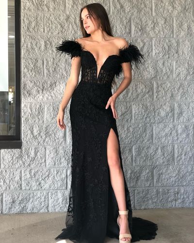 Cute Mermaid Sweetheart Black Prom Dresses with Appliques