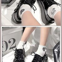 Punk Rock Goth Girl Student Gothic Black & White High Heels Platform Wedges Shoes - Thumbnail 4
