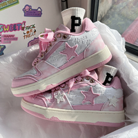 Women Sweet Cute White Pink Peach Star Sneakers Sports Running Shoes - Thumbnail 1