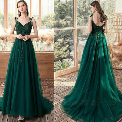 Straps Green Prom Dresses with Beading