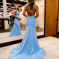 Cute Mermaid V Neck Sequins Prom Dresses with Slit - Thumbnail 1