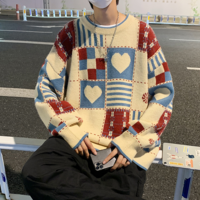 Patchwork Heart Color Block Knit Sweater - Thumbnail 1