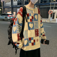 Patchwork Heart Color Block Knit Sweater - Thumbnail 2