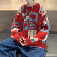 Patchwork Heart Color Block Knit Sweater - Thumbnail 4