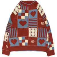 Patchwork Heart Color Block Knit Sweater - Thumbnail 6