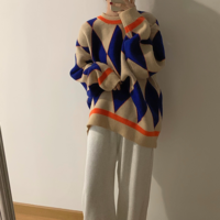 Diamond Color Block Knit Sweater - Thumbnail 6