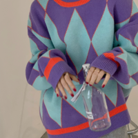 Diamond Color Block Knit Sweater - Thumbnail 3