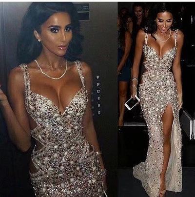 Luxury Prom Dresses Slit Side with Rhinestones