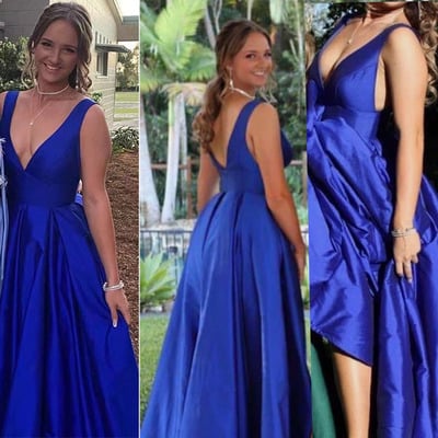 Deep v neck royal blue prom dresses floor length - Thumbnail 2