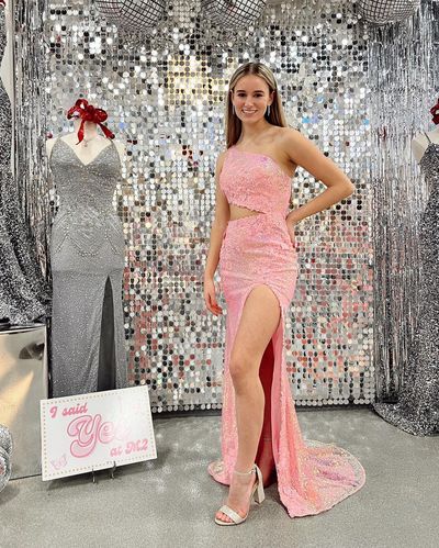 Charming Mermaid One Shoulder Sequins Prom Dress with Appliques