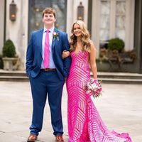 Cute Mermaid V Neck Hot Pink Sequins Prom Dresses - Thumbnail 2
