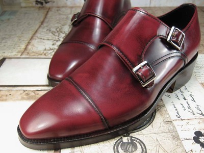 Mens Handmade Burgundy Cap Toe Dress Monk Shoes