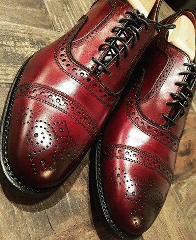 Hot Sale Men's Hand Stitch Oxfords Burgundy Cap Toe Style Brogue Lace Up Leather Shoes